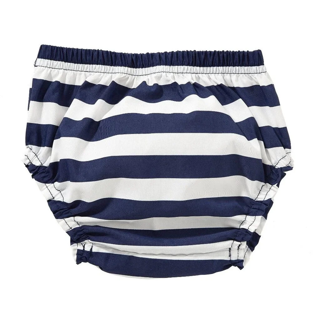 NWT Pottery Barn Kids Diaper Cover 6-12M Blue White Rugby Stripe Water Resistant